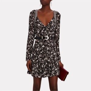 Intermix Ariel Long Sleeve Floral Mini Dress Size 0 Paisley Black White silk
